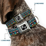 Dog Bone Seatbelt Buckle Collar - Geometric5 Gray/Teal/White/Pink/Yellow