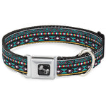 Dog Bone Seatbelt Buckle Collar - Geometric5 Gray/Teal/White/Pink/Yellow