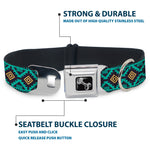 Dog Bone Seatbelt Buckle Collar - Geometric6 Navy/Turquoise/Gold