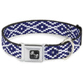 Load image into Gallery viewer, Dog Bone Seatbelt Buckle Collar - Geometric Diamond Blue/White