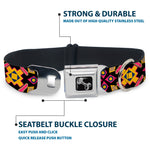 Dog Bone Seatbelt Buckle Collar - Geometric Sunburst Black/Pink/Yellow/Blue