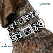 Dog Bone Seatbelt Buckle Collar - Geometric Diamond2 Black/White/Black