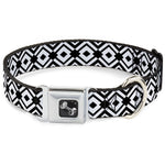 Dog Bone Seatbelt Buckle Collar - Geometric Diamond2 Black/White/Black