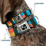 Dog Bone Seatbelt Buckle Collar - Geometric8 Charcoal/Orange/Gold/Blue