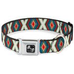 Dog Bone Seatbelt Buckle Collar - Geometric Diamonds Grays/Red/Turquoise
