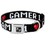 Dog Bone Seatbelt Buckle Collar - GAMER 1/Heart 8-Bit Black/White/Red