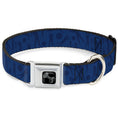 Load image into Gallery viewer, Dog Bone Black/Silver Seatbelt Buckle Collar - Golfing Silhouettes Collage Blues