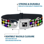 Dog Bone Seatbelt Buckle Collar - Houndstooth Black/White/Multi Neon