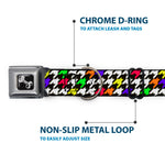 Dog Bone Seatbelt Buckle Collar - Houndstooth Black/White/Multi Neon