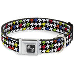 Dog Bone Seatbelt Buckle Collar - Houndstooth Black/White/Multi Neon