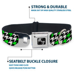 Dog Bone Seatbelt Buckle Collar - Houndstooth Black/White/Neon Green