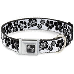 Dog Bone Seatbelt Buckle Collar - Hibiscus White/Black
