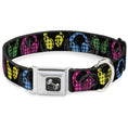 Load image into Gallery viewer, Dog Bone Seatbelt Buckle Collar - Headphones Buffalo Plaid Black/Neon