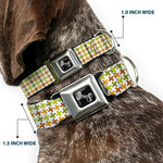 Dog Bone Seatbelt Buckle Collar - Houndstooth White/Green/Brown