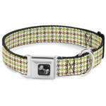 Dog Bone Seatbelt Buckle Collar - Houndstooth White/Green/Brown
