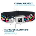 Dog Bone Seatbelt Buckle Collar - Hearts Black/Multi Color