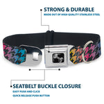 Dog Bone Seatbelt Buckle Collar - Houndstooth Black/Rainbow