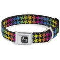 Load image into Gallery viewer, Dog Bone Seatbelt Buckle Collar - Houndstooth Black/Rainbow