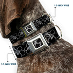 Dog Bone Seatbelt Buckle Collar - Hibiscus Outline Black/White