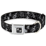 Dog Bone Seatbelt Buckle Collar - Hibiscus Outline Black/White