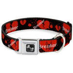 Dog Bone Seatbelt Buckle Collar - Heart Breaker Black/White/Red