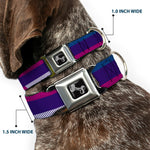 Dog Bone Seatbelt Buckle Collar - Hash Mark Stripe Navy/Turquoise/Fuchsia/White