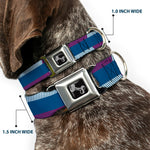 Dog Bone Seatbelt Buckle Collar - Hash Mark Stripe Turquoise/Fuchsia/White