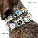 Dog Bone Seatbelt Buckle Collar - Happy/Sad Bunnies & Stars White/Pastel