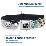 Dog Bone Seatbelt Buckle Collar - Happy/Sad Bunnies & Stars White/Pastel