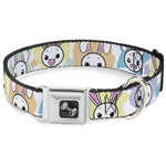 Dog Bone Seatbelt Buckle Collar - Happy/Sad Bunnies & Stars White/Pastel