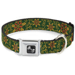 Dog Bone Seatbelt Buckle Collar - Holiday Holly Green/Gold/Red