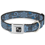 Dog Bone Seatbelt Buckle Collar - Holiday Snowflakes Gray/Blue