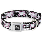 Dog Bone Seatbelt Buckle Collar - Heart & Cross Bones w/Skulls & Splatter Black/White