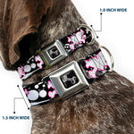 Dog Bone Seatbelt Buckle Collar - Heart & Cross Bones w/Splatter Black/White