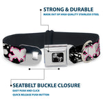 Dog Bone Seatbelt Buckle Collar - Heart & Cross Bones w/Splatter Black/White