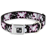 Dog Bone Seatbelt Buckle Collar - Heart & Cross Bones w/Splatter Black/White