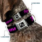 Dog Bone Seatbelt Buckle Collar - Haters Gonna Hate w/Gem Black/Fuchsia