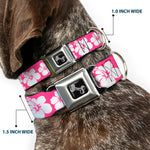 Dog Bone Seatbelt Buckle Collar - Hibiscus Neon Pink/White