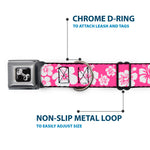 Dog Bone Seatbelt Buckle Collar - Hibiscus Neon Pink/White