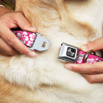 Dog Bone Seatbelt Buckle Collar - Hibiscus Neon Pink/White