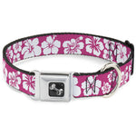 Dog Bone Seatbelt Buckle Collar - Hibiscus Neon Pink/White