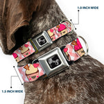 Dog Bone Seatbelt Buckle Collar - Happy Cupcakes Buffalo Plaid White/Pink