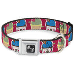 Dog Bone Seatbelt Buckle Collar - Happy Cupcakes/Dots Pink/Green