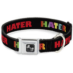 Dog Bone Seatbelt Buckle Collar - HATER Black/Red/Rainbow Fade