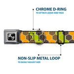 Dog Bone Seatbelt Buckle Collar - Honeycomb Greens/Orange