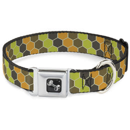 Dog Bone Seatbelt Buckle Collar - Honeycomb Greens/Orange