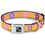 Dog Bone Seatbelt Buckle Collar - Hibiscus w/Stripes Gold/Multi Pastel