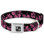 Dog Bone Seatbelt Buckle Collar - Hibiscus Weathered Black/Pink