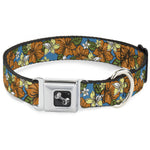 Dog Bone Seatbelt Buckle Collar - Hibiscus Collage Blue/Orange/Yellow