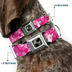 Dog Bone Seatbelt Buckle Collar - Hibiscus Collage White/Pinks